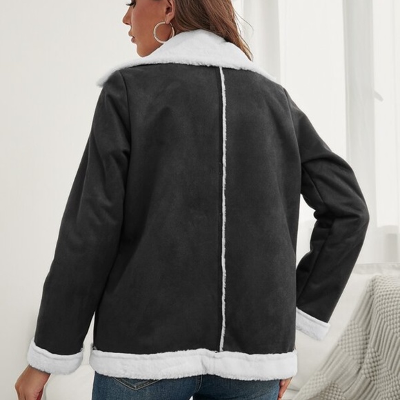 Cozy Charcoal Grey Luxe Teddy Vegan Suede Jacket Coat - Picture 3 of 8